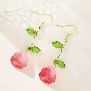 Elegant Pink Rose Earrings
